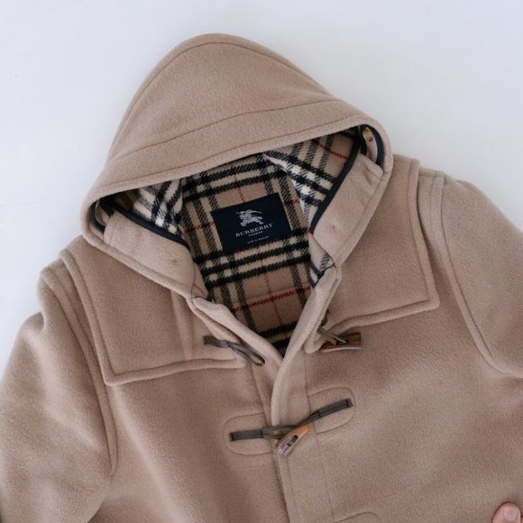 Burberry 100% Wool Beige Duffle Toggle Button Peacoat with Hood Winter Coat - Picture 13 of 16